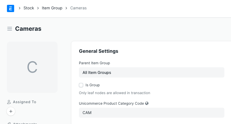 Invizion Accounting item group